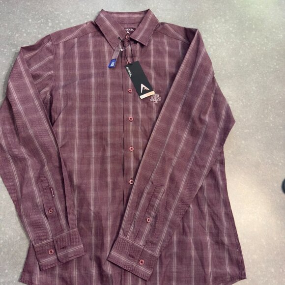 Antigua Texas A&M Maroon Check Long Sleeve Button-Up Shirt – Men's Medium - Picture 3 of 14